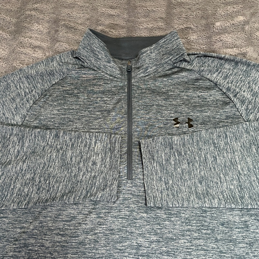 Under Armour HeatGear Mens 2XL Loose 1/4 Zip Pullover Space Dye Gray Blue AN349
